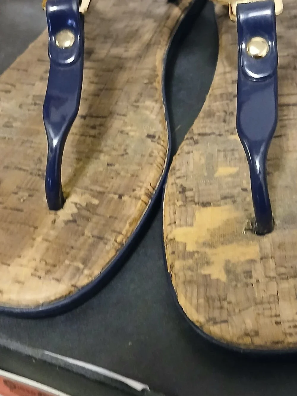 Michael Kors Navy Blue & Cork Thong Sandals - Women's Size 7